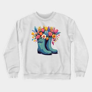 Blooms in Boots Spring Illustration Crewneck Sweatshirt